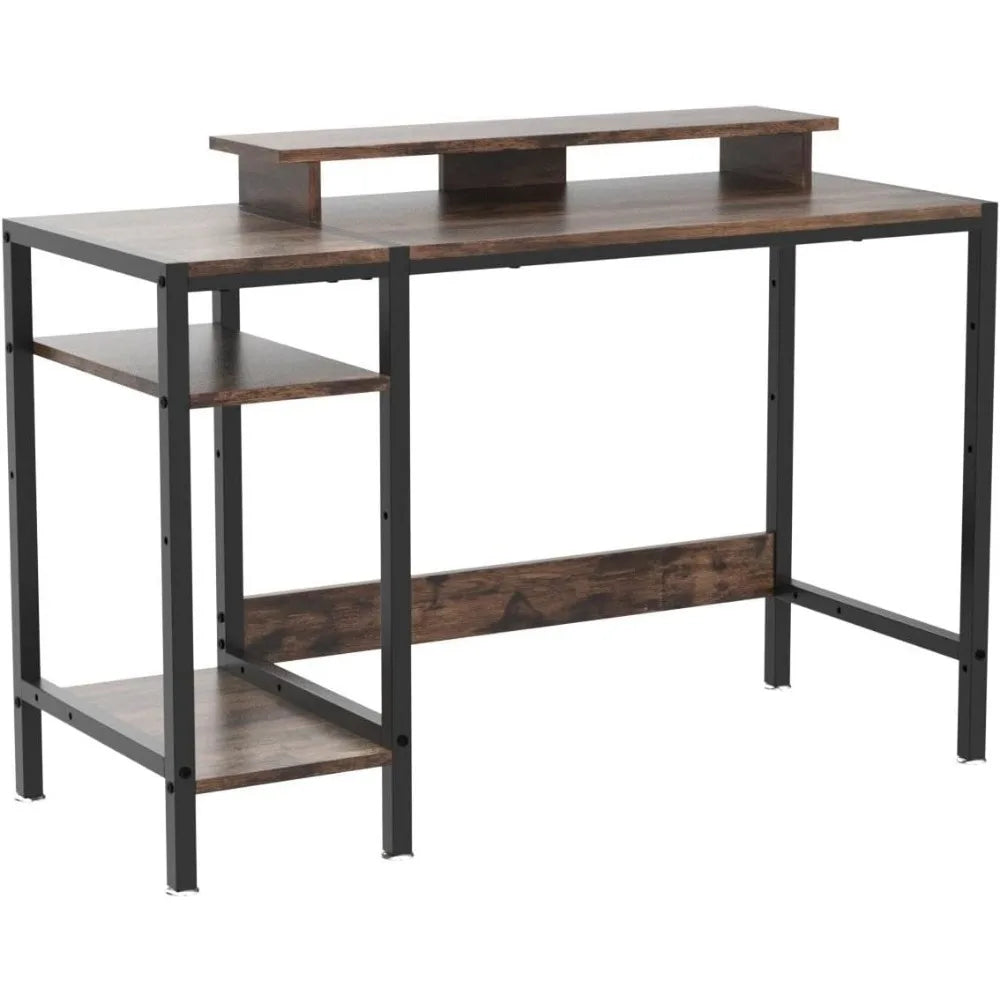 Gaming/Computer Desk - 47” Home Office Small Desk with Monitor Stand Rustic Writing Desk for 2 Monitors Adjustable