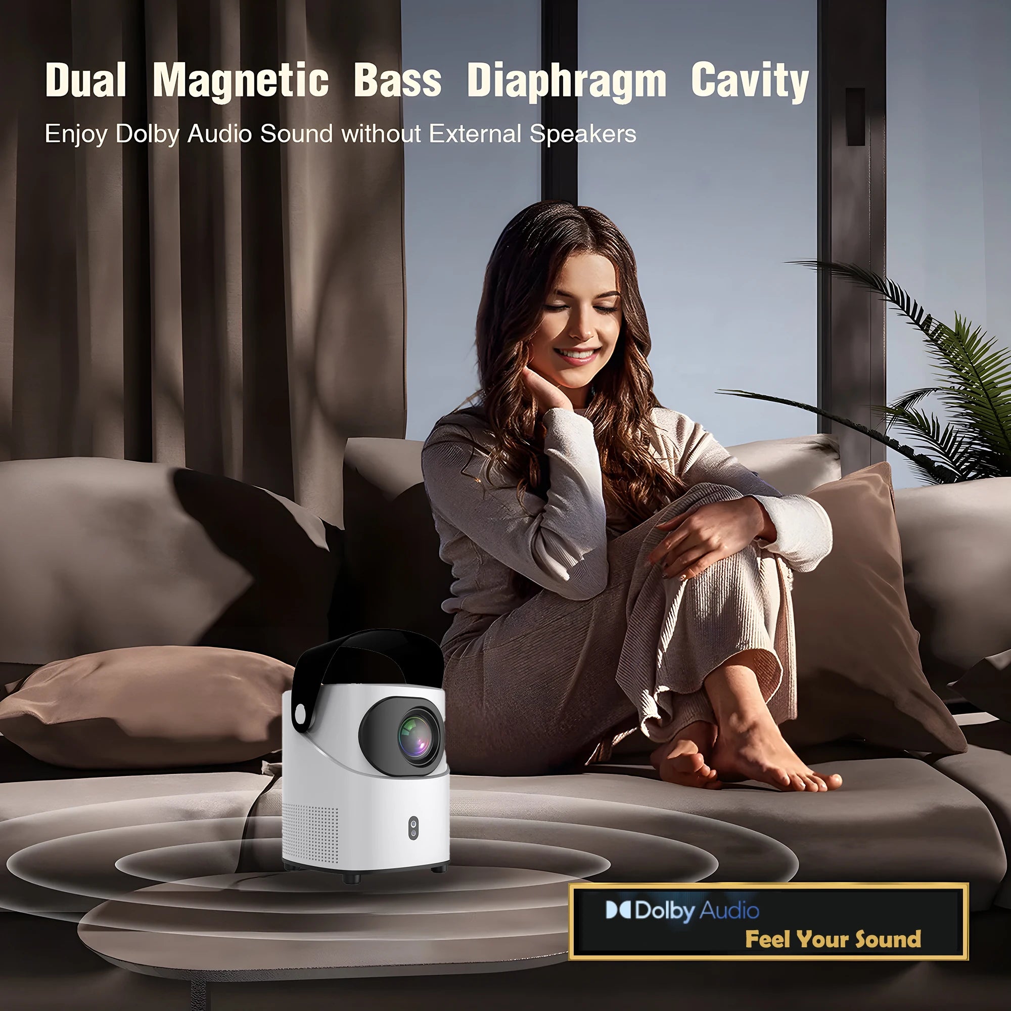 Projector with WiFi and Bluetooth Native 1080p Support 4K 12000 Lumens Portable Integrated Folding Handheld bracket