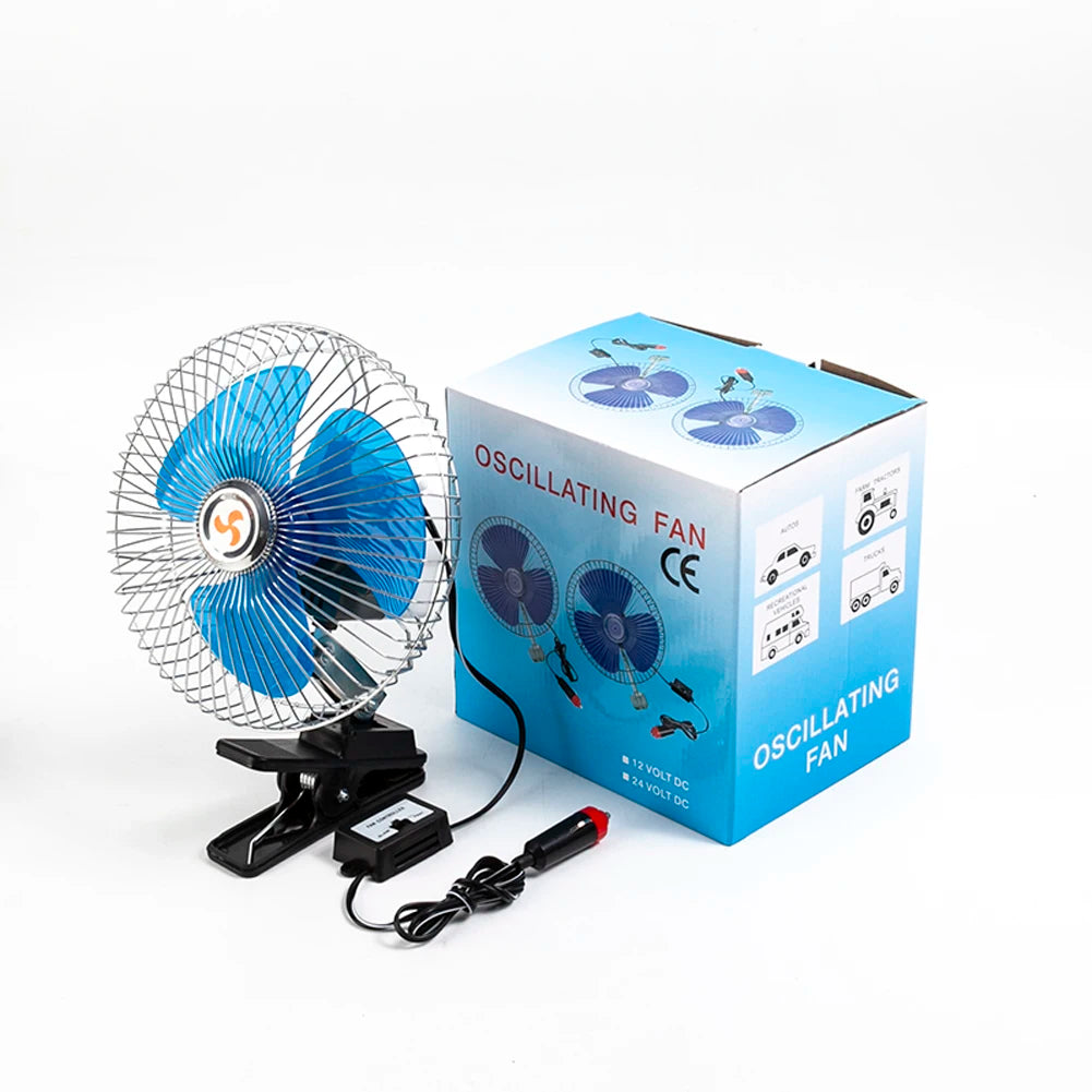 Portable Car Cooling Fan 12V 24V Oscillating Strong Air Cooler Adjustable Speed for Hot Summer Drives