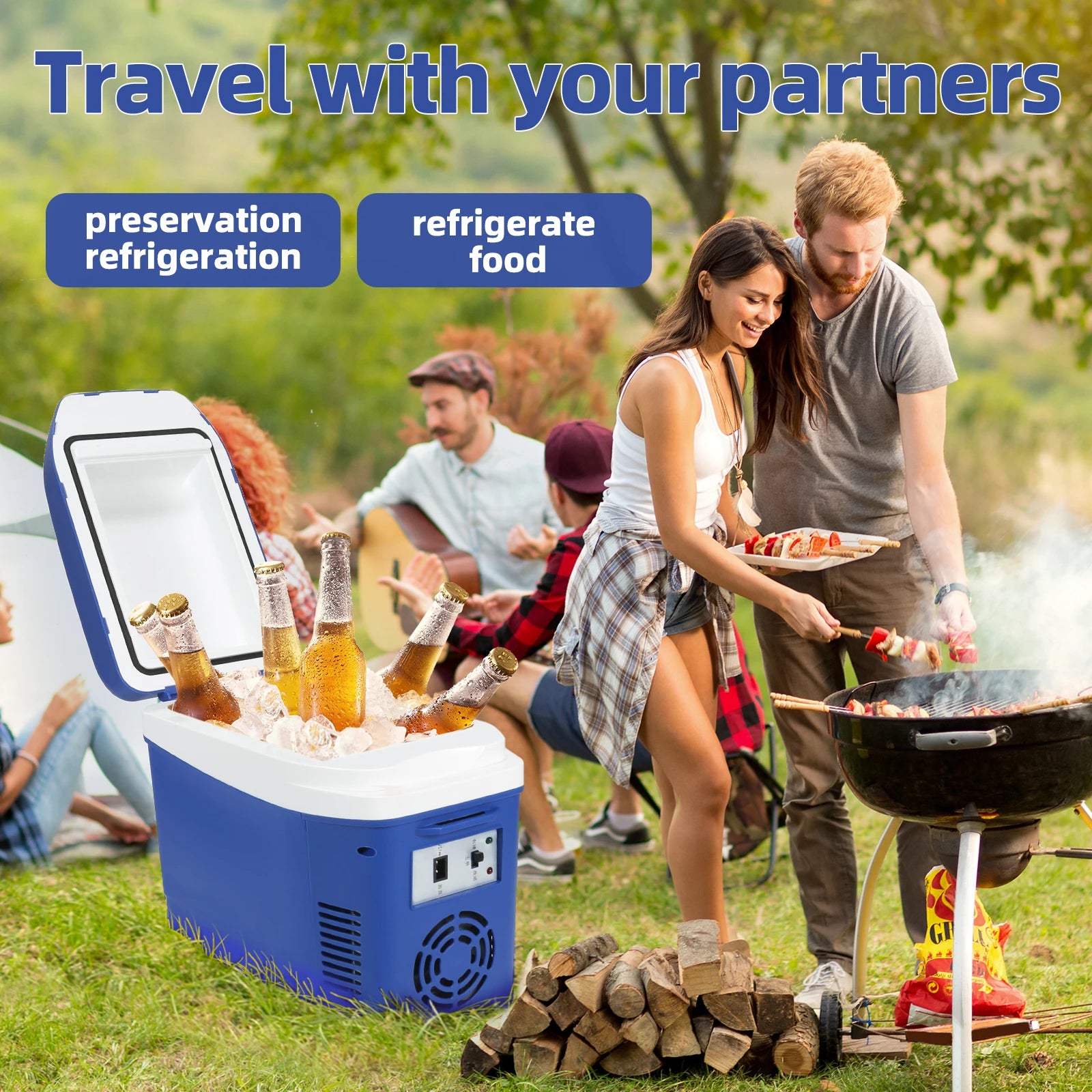 iceBlue Camping Portable Mini Fridge 7L/9Can Home Car Dual-sue Refrigerator Cooler with DC 12V Cigarette Lighter Power