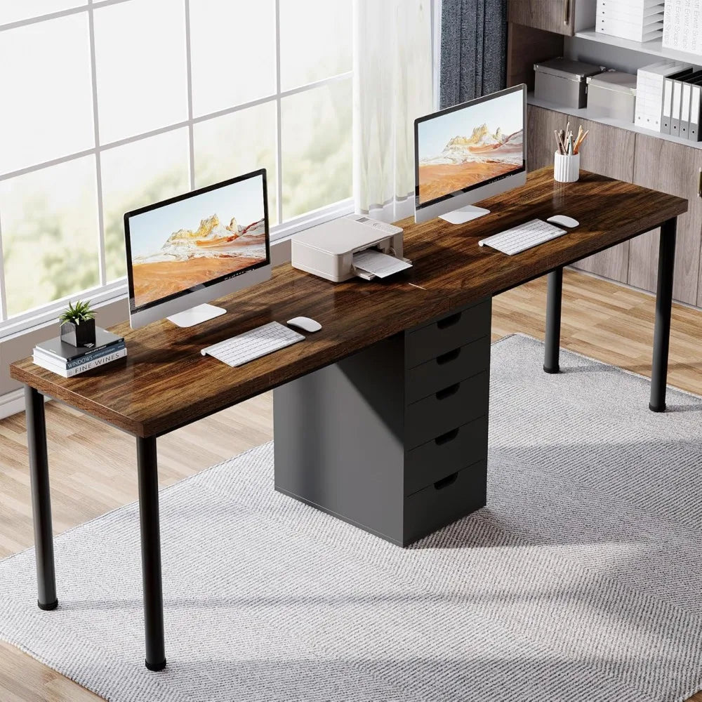 Two Person Computer Desk with 5 Drawers 78.7 Inches Extra Long Double Office Desk Modern Simple Double Computer Desk