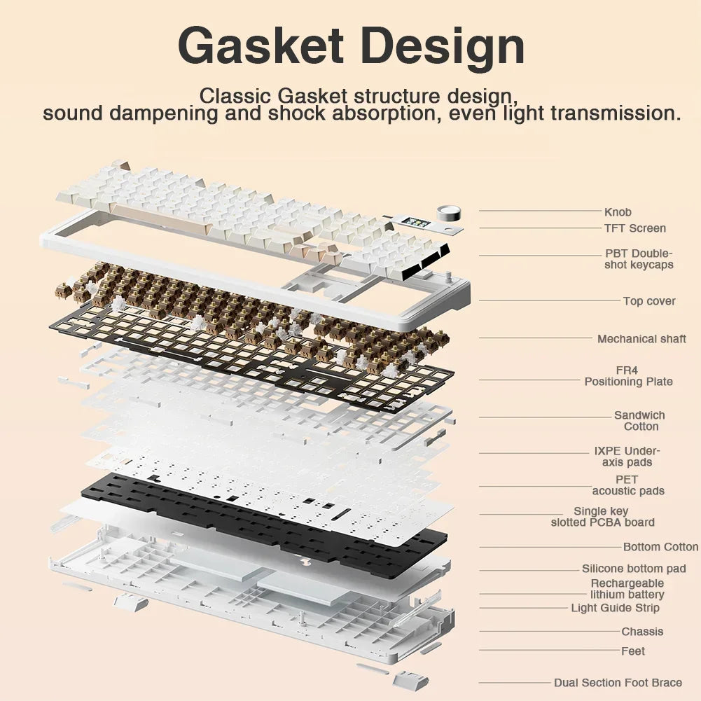 AULA F108 pro Wireless Bluetooth Keyboard Macro Gaming keyboard Gasket Hot-swap Full Size Keyboard with TFT Smart