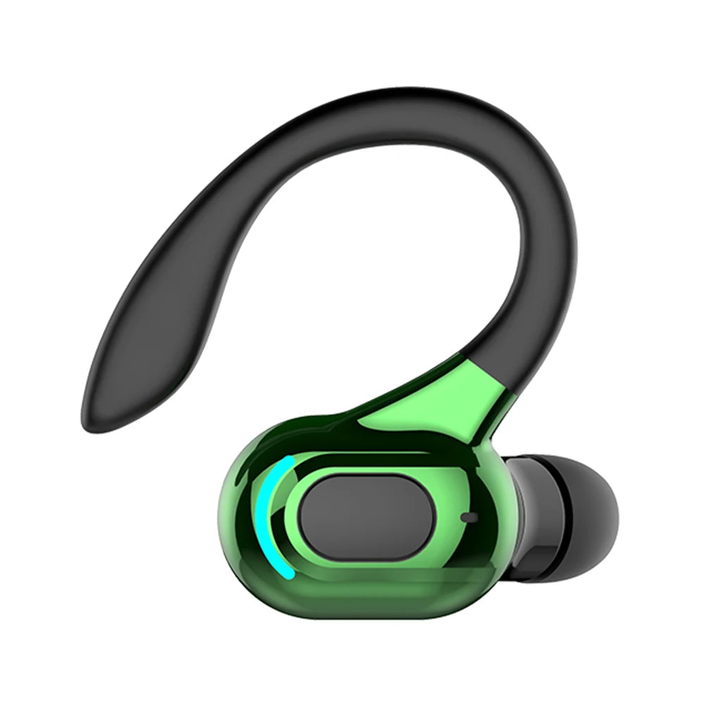 Wireless Bluetooth-compatible Earphone Single Ear-hook Earbud Handsfree Stereo Music Headset with Microphone - green