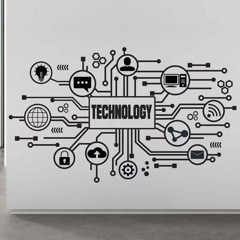 Technology Vinyl Wall Art Decal Circuit Board Wall Decal Office Business Software vinyl Sticker Computer It Decor