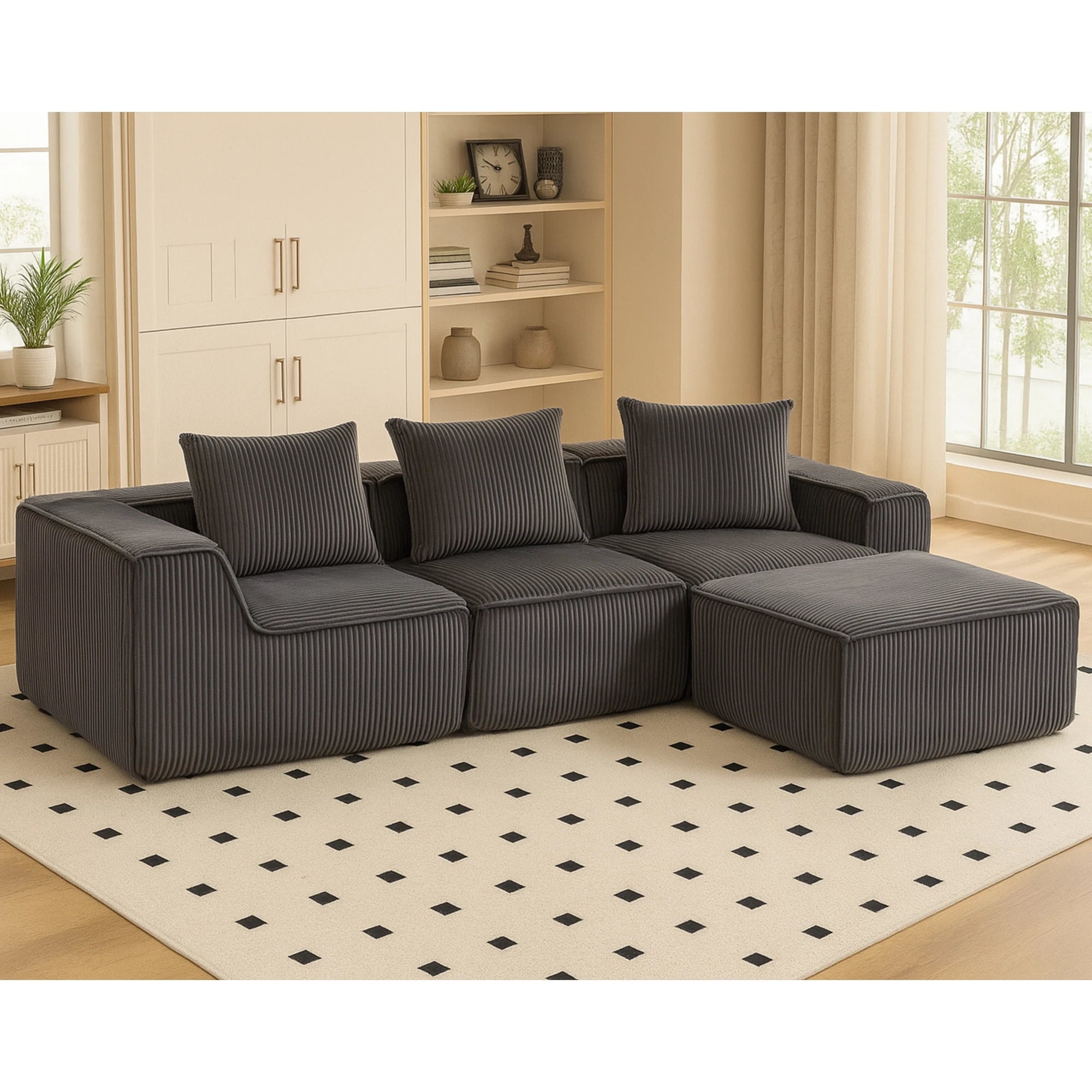 Sectional boneless Couch with L-Shape Chaise,Modern Modular sleeper Sofa with Deep Seat Upholstered Couches for Room