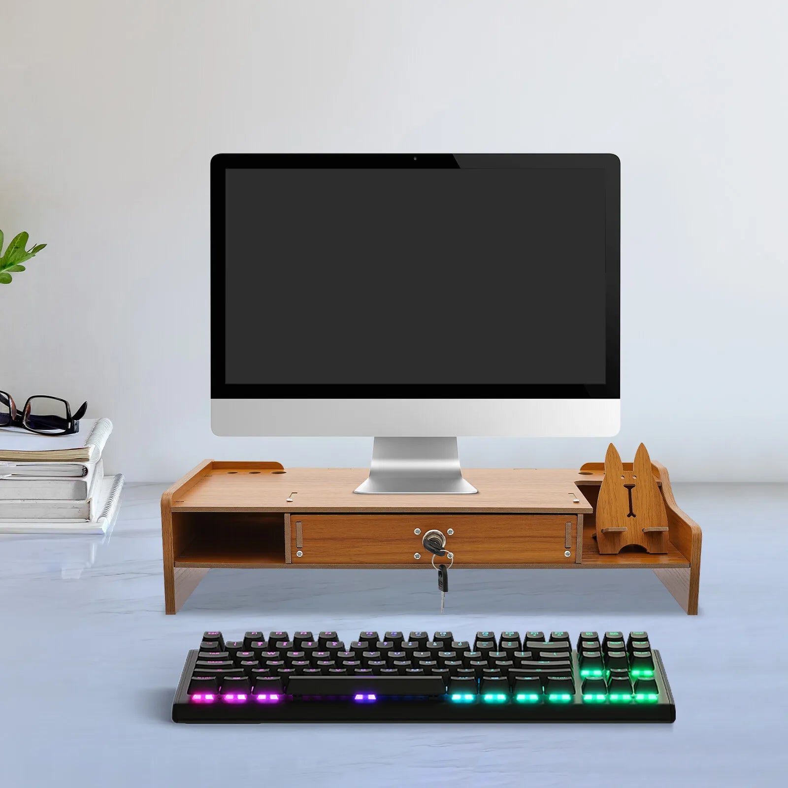 Thickened Sides 48*20*10.5cm Wood Computer Monitor Booster Stand Desktop Monitor Stand Tabletop Monitor Riser Stand