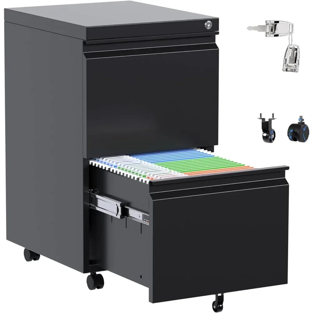 Metal 2 Drawer Mobile File Cabinet with Lock Under Desk Office Steel Filing Cabinet 25.6’’H Legal - United States