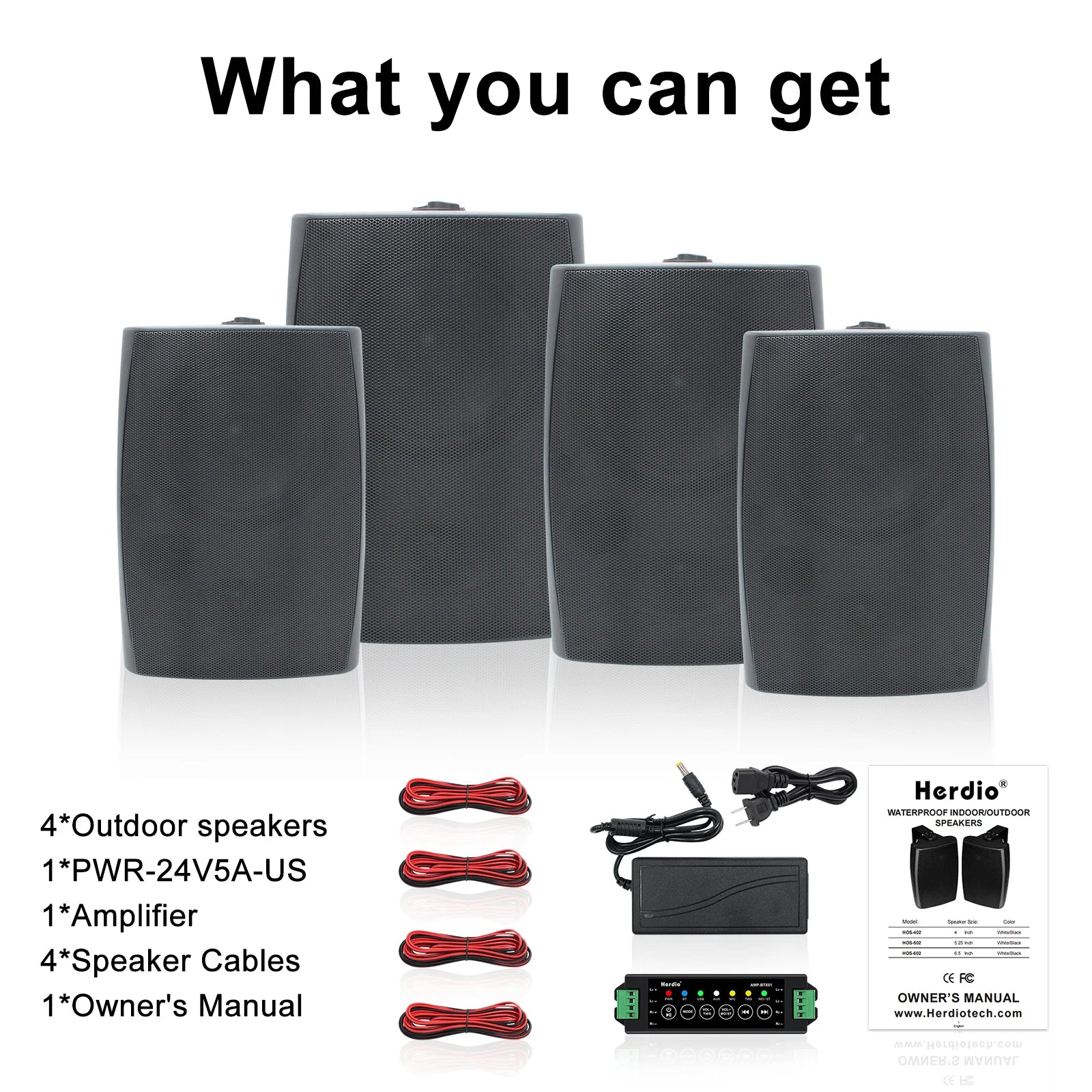 Herdio 4PCS 6.5‘’ 800W Outdoor Bluetooth Speakers Wired Waterproof With Multifunctional Amplifier Wall Mount Speakers