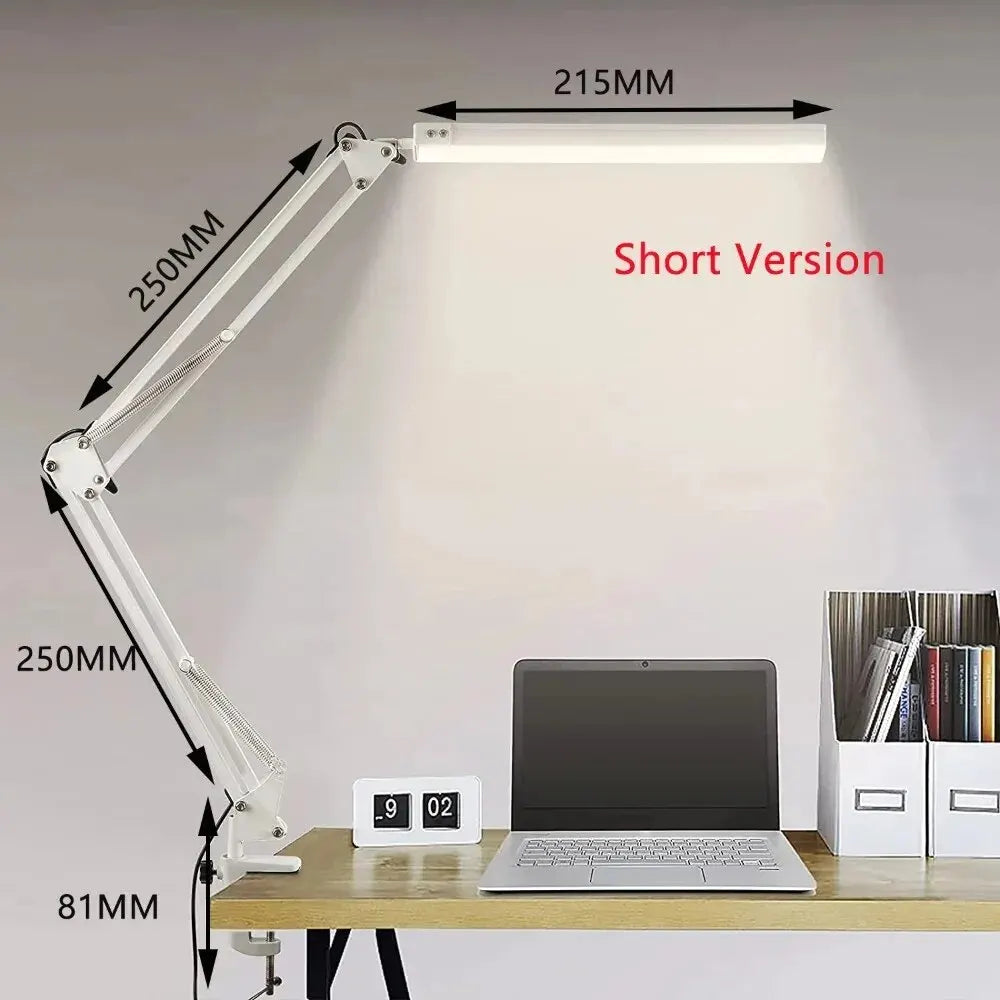 10W LED Desk Lamp with Clamp Swing Arm Eye-Caring Dimmable Desk Light 10 Brightness Levels 3 Modes USB Charging - Short