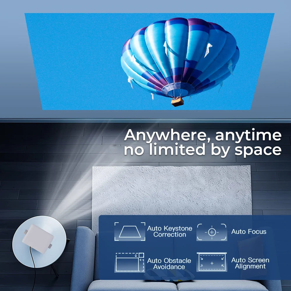 Smart Projector Native 1080P Support 4K 800 ANSI HD Brightness Android 11.0 WiFi 6 Auto Focus & Keystone Correction