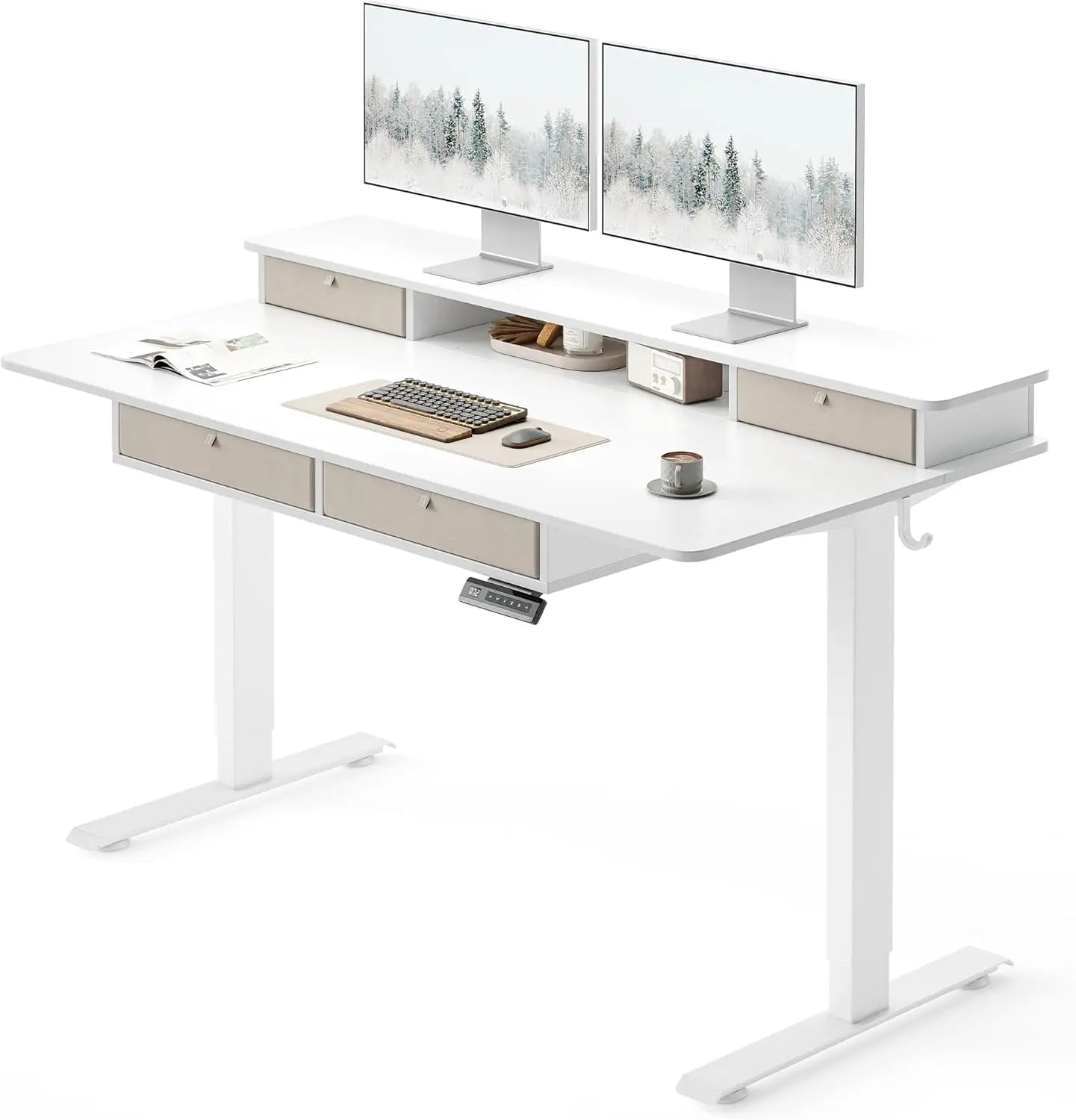 Electric Standing Desk Adjustable Height with 4 Drawers Sit Stand Desk Home Office Stand Up Table with 4
