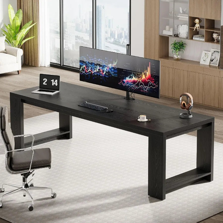 Two Person Desk 86.6 Ihes Extra Long Desk Double Computer Writing Table Wood Office Desks Workstation for Home Office