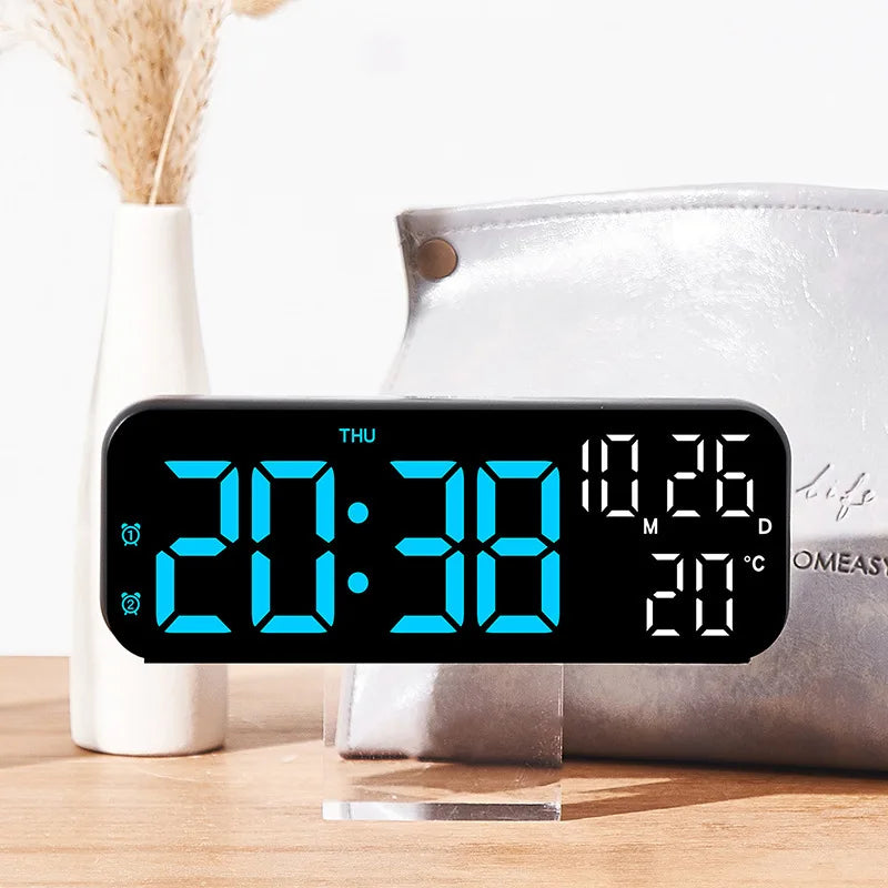 Digital Alarm Clock Temperature and Date Week Display Night Mode Table Clock Voice Control 12/24H Electronic LED Alarm