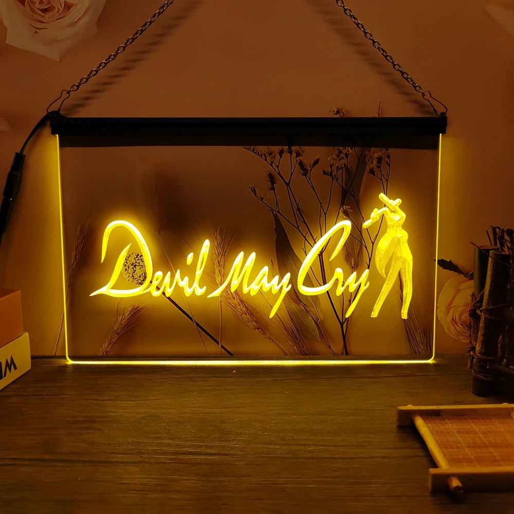 Devil May Cry-3D Carving LED Neon Sign Wall Art for Home,Room,Bedroom,Office,Farmhouse Decor - Yellow / EU-30x20cm
