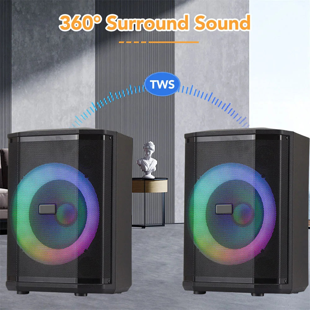 5000W Portable Tiltable Bluetooth Party Speaker 8 ’Subwoofer Heavy Bass Sound System Dj Led Light Loud Speaker