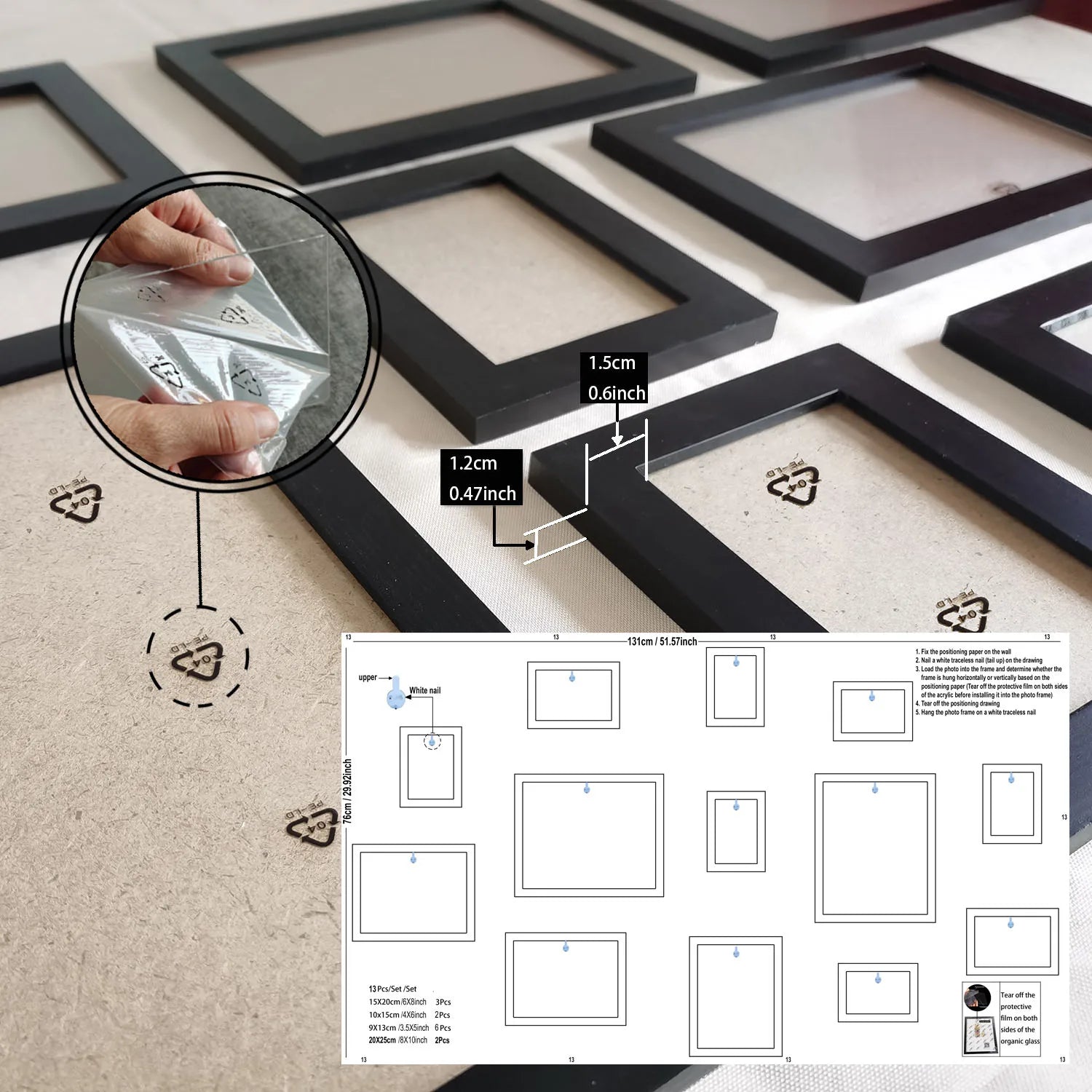 13pcs Wood Picture Frame Set for Wall Home Office Decor Festive Commemorative Gifts - Variety of Sizes for Photos