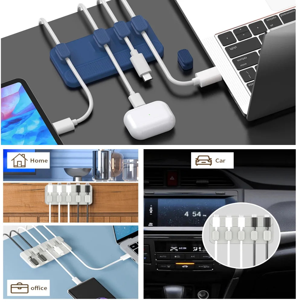Desktop Magnetic Cable Management 5 Clip Silicone Cable Clamp Car Multipurpose Cord Keeper for Lighting USB C Micro