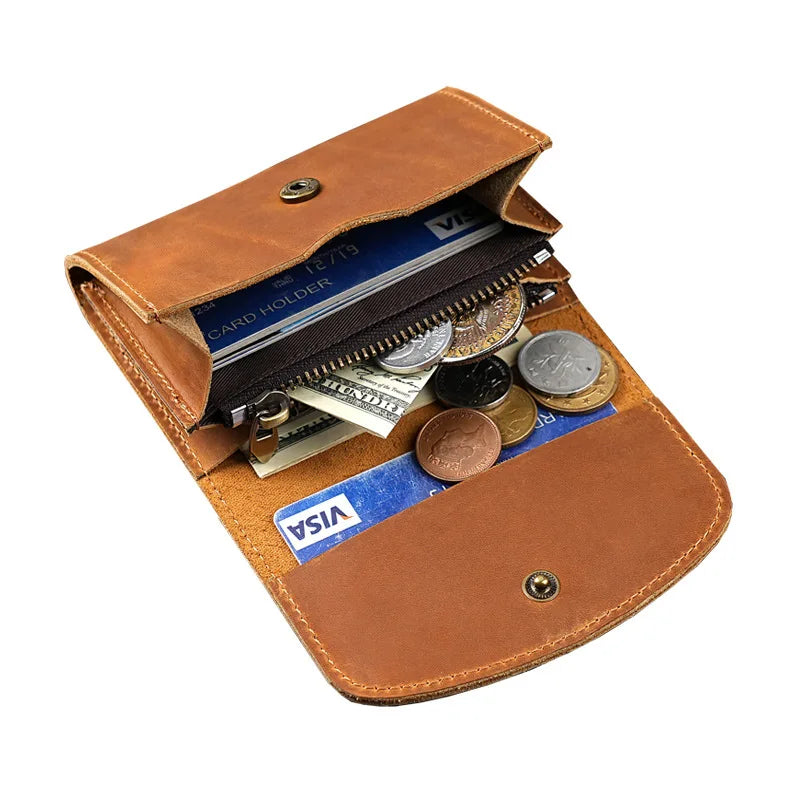 Vintage Crazy Horse Leather Credit Card Holder Wallet Mens Real Cowhide Slim ID VIP Business Cards Case Bag Small Coins