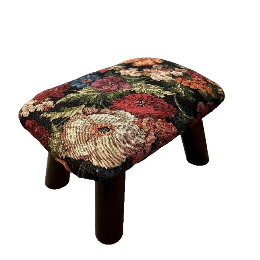 Retro Furniture Flower Footrest Thickened Sponge Stool Handmade Small Stool Classical Durable Entrance Shoe Changing