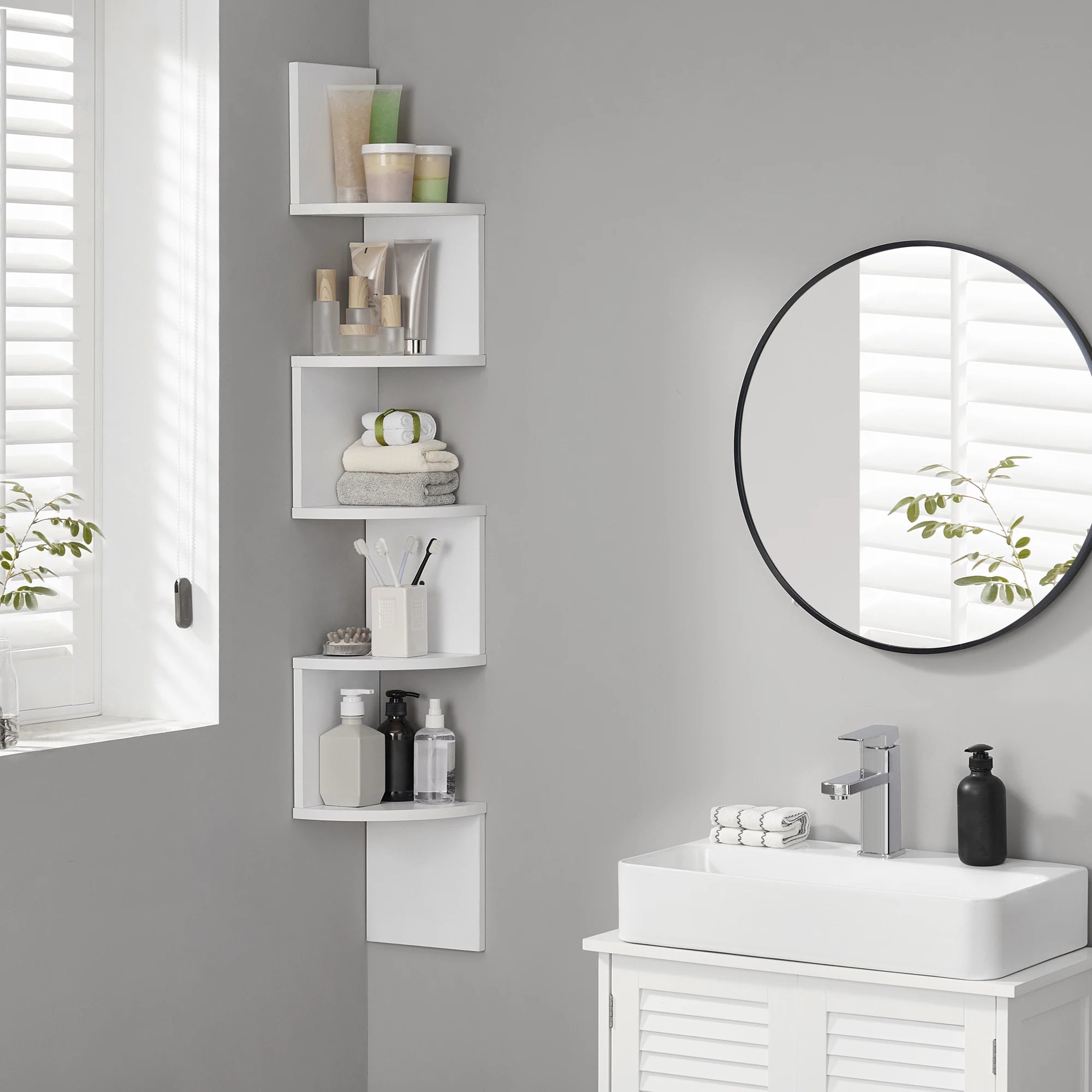 VASAGLE Corner Shelf Wall Mount 5-Tier Floating Corner Bookshelf Plant Shelf for Bedroom Living Room Bathroom Home