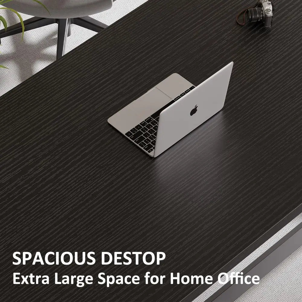 Contemporary Black Office Desk Spacious Writing and Study Desk Large Minimalist Wood and Metal Desk for Bedroom