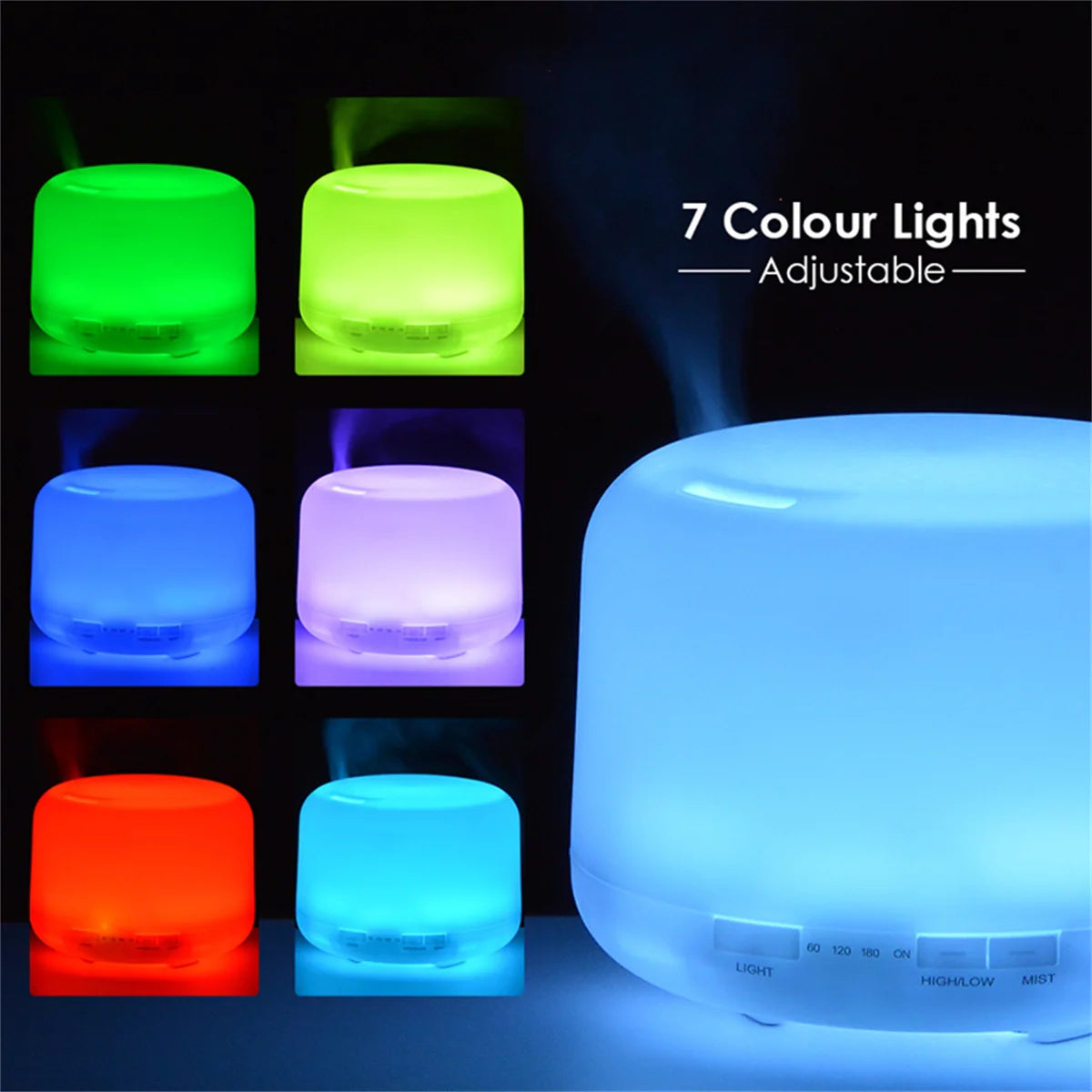 500ML Ultrasonic Automatic Aroma Diffuser Mist Humidifier for Home Use with 7 LED Colorful Light USB Charging Timer