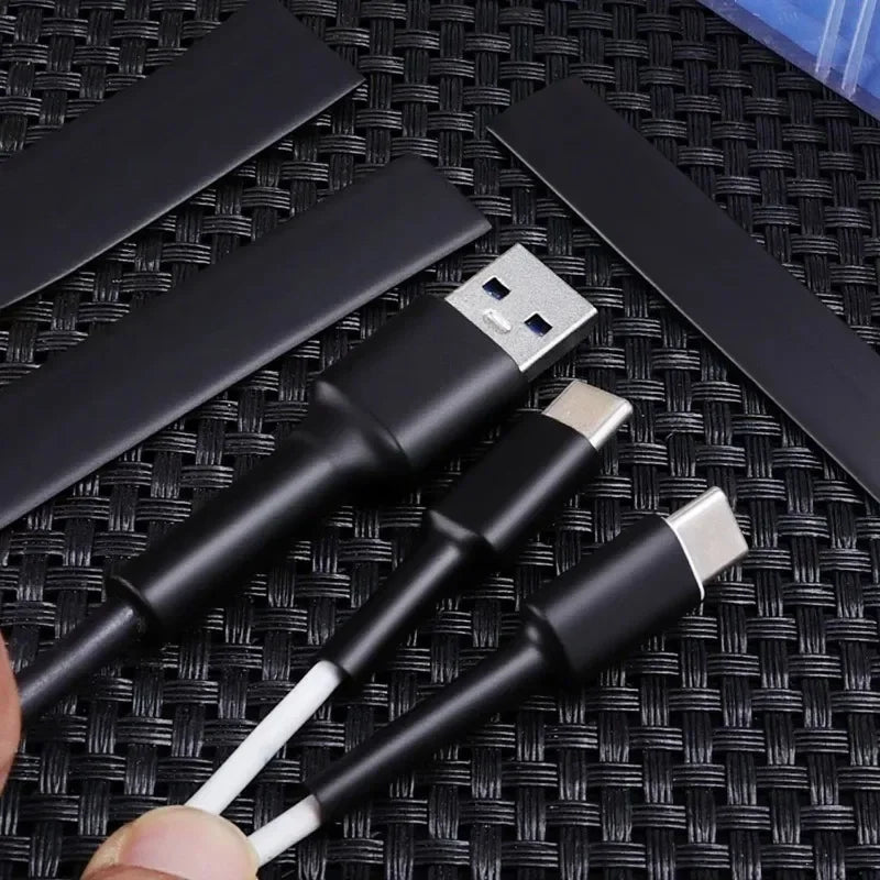 For Wire Cable Repair Black Heat Shrink Tubing Kit Polyolefin Sleeving Assortment Electrical Insulation Connection