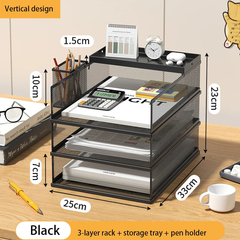 Desk storage and accessories 4-tier paper trust tray storage box with file holder desk storage office supplies desk