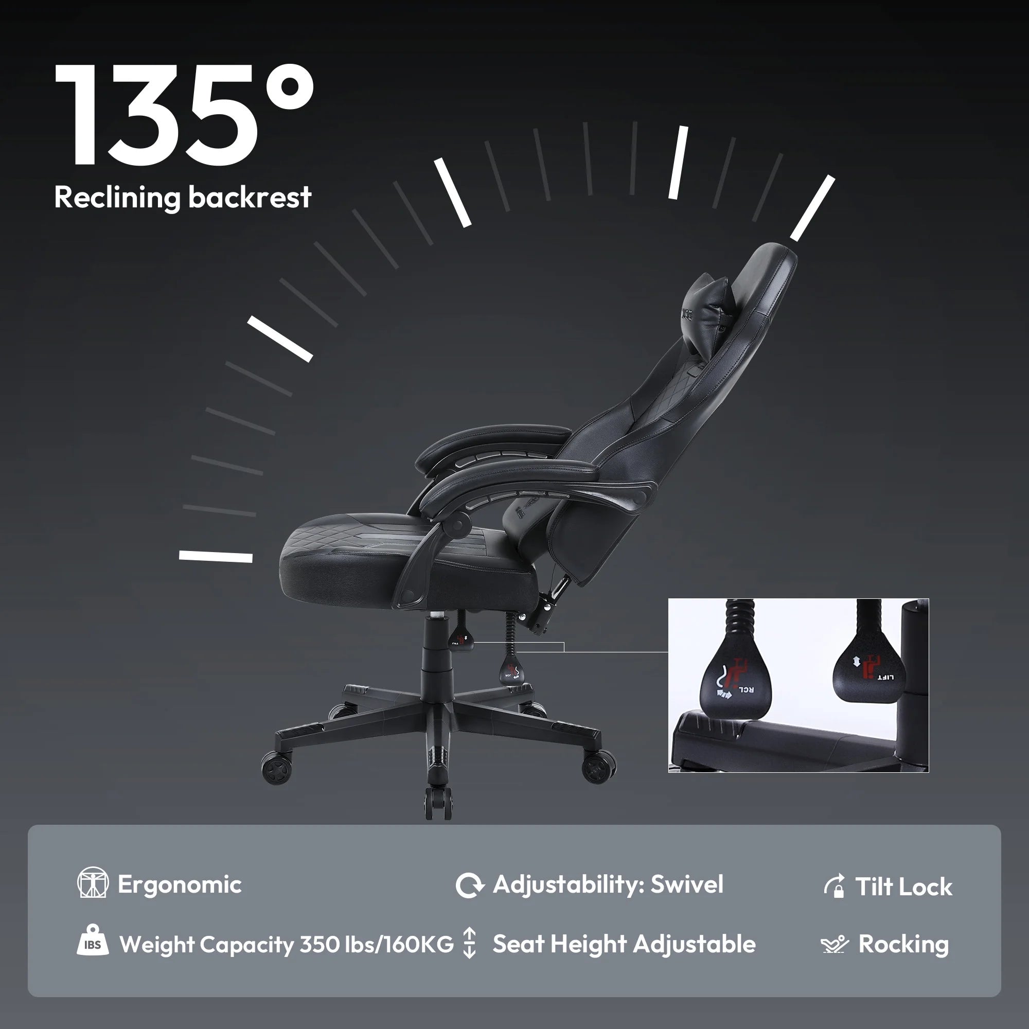 Dowinx Gaming Chair with Pocket Spring Cushion Ergonomic Computer Chair High Back Reclining Game Chair Pu Leather 350LBS