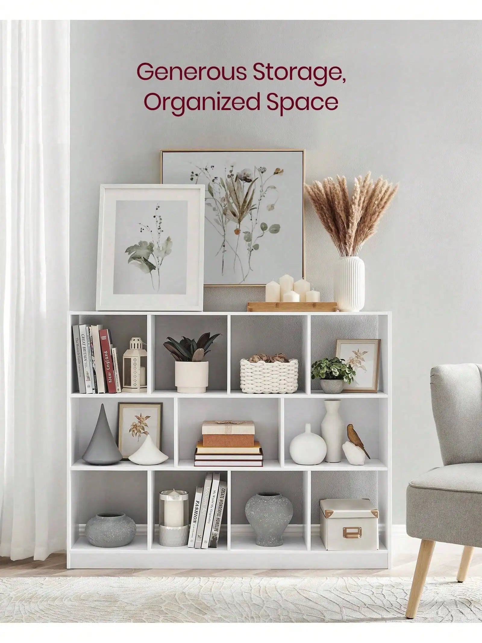 VASAGLE Bookshelf Bookcase Book Shelf Storage Shelf With 11 Storage Compartments For Study Bedroom Living Room White