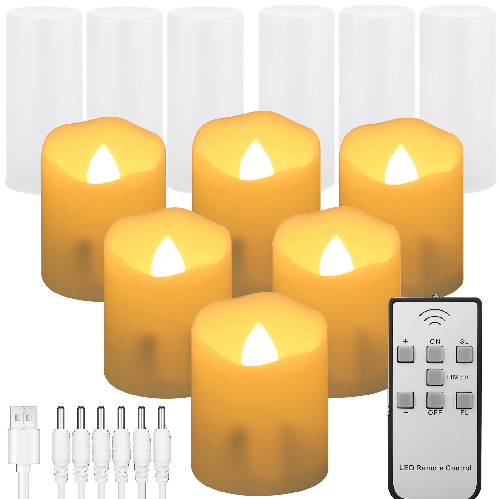 6 Pack USB Rechargeable Flameless Candles with Remote Realistic Battery Operated LED Votive Tea Lights Electric Fake