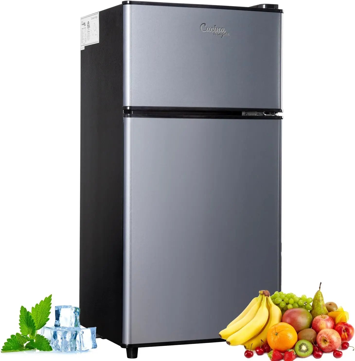 Mini Fridge with Freezer 2.9 Cu.Ft Small Fridge Energy Saving Low Noise,7 Adjustable Thermostat Double Door