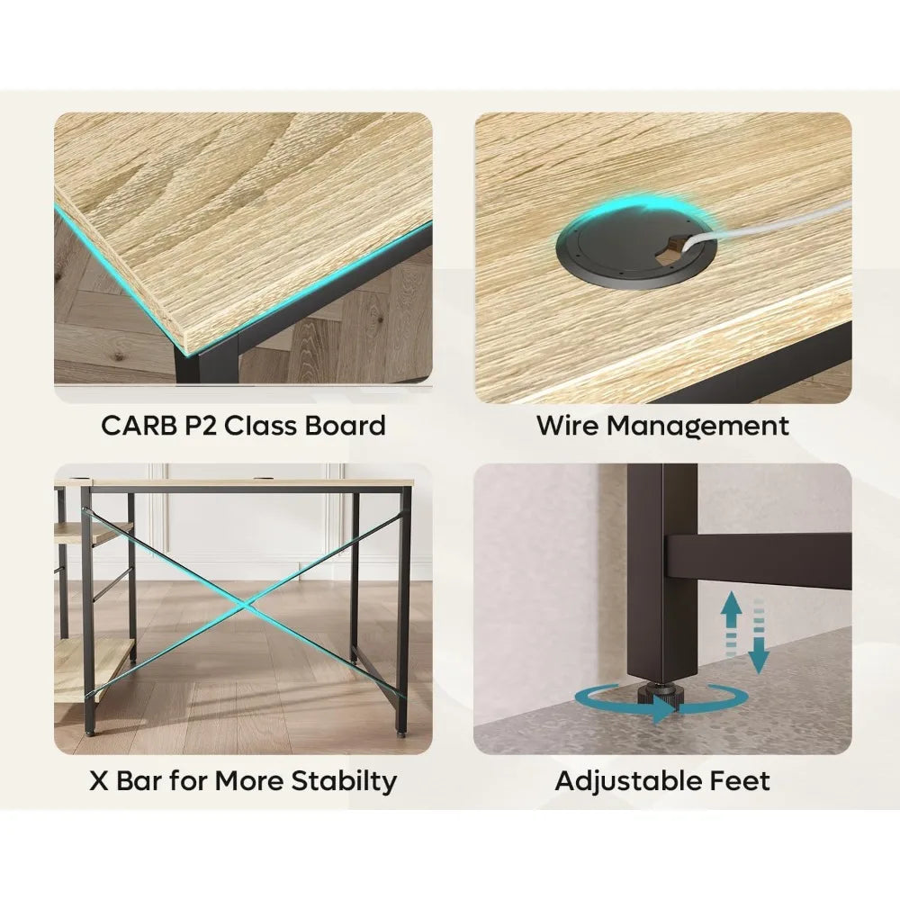 95.2” L Shaped Desk Reversible Corner Computer Desk or 2 Person Long Table with Adjustable Shelves Large Writing Study