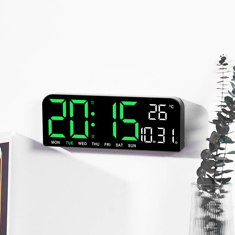 Large LED Digital Wall Clock Temperature Date Week Display Countdown Table Clock Brightness Adjustment Two Alarm 12/24h