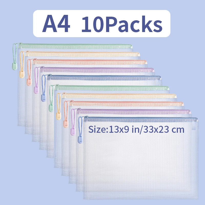 5/10/20/30pcs Zipper Storage Bag Pouch Waterproof A4 A5 PVC Mesh Zipper Bag For Files Toy Stationery For Office Home