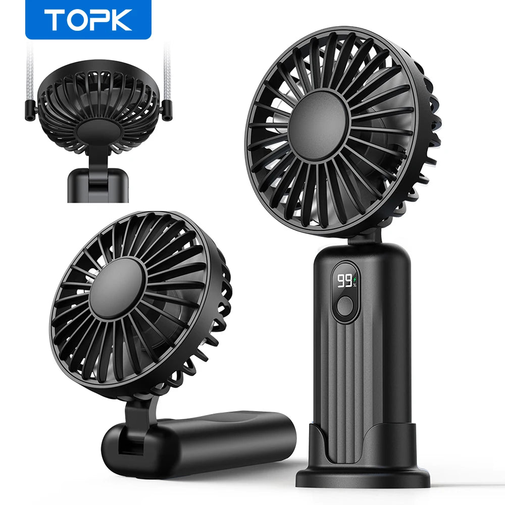 TOPK 5000mAh Portable Hand Held Fan,[7-24H of Working Time]Whisper-Quiet&Portable Design Superior Quality Mini Handheld