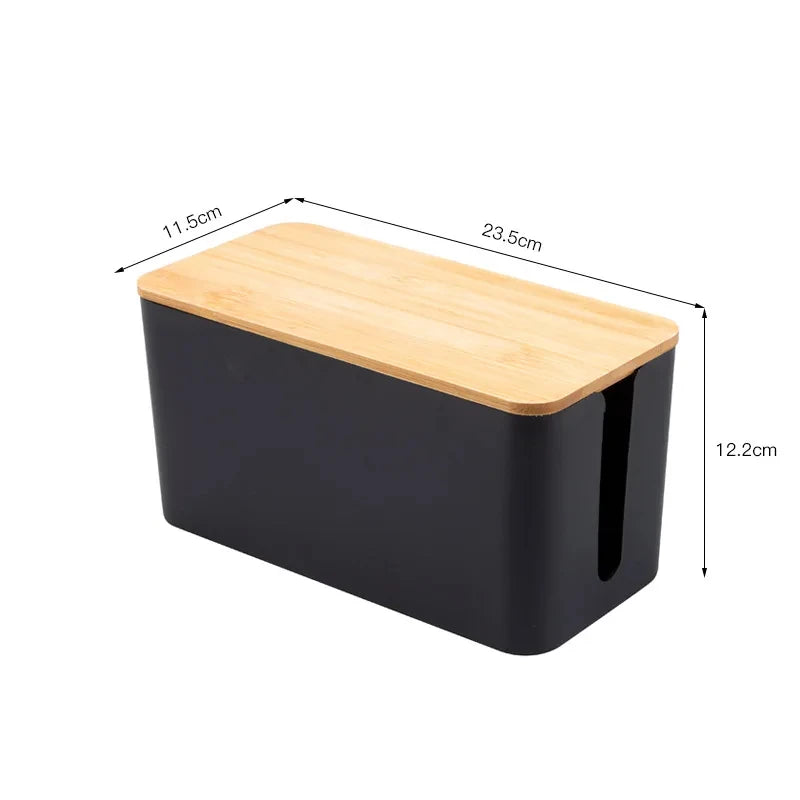 Cable Storage Box Wooden Power Line Storage Case Dustproof Charger Socket Organizer Wire Case Home Cable Winder