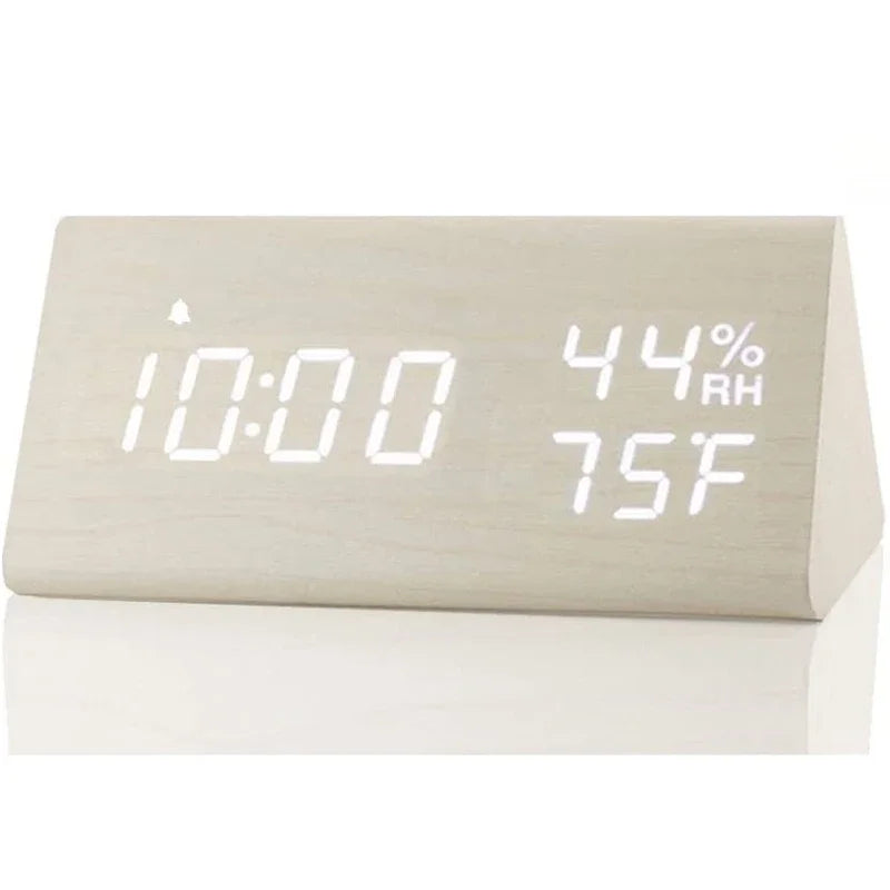 Wooden Alarm Clock Clock LED Time Display USB Charger Humidity and Temperature Detection Digital Alarm Clock