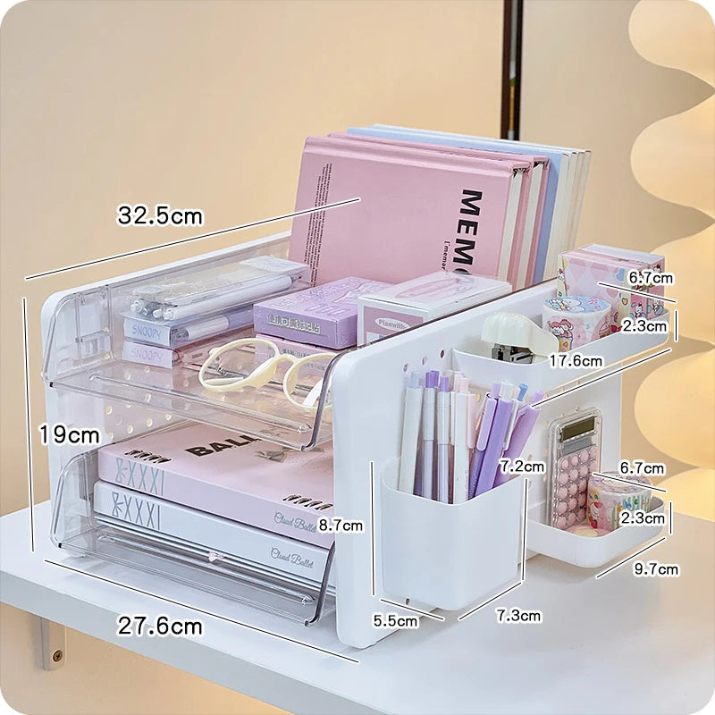Simple Ins Sle Student Test Paper Storage Box Desktop Organizer Cute Cartoon Plastic File Cabinet Writing Desk Accory
