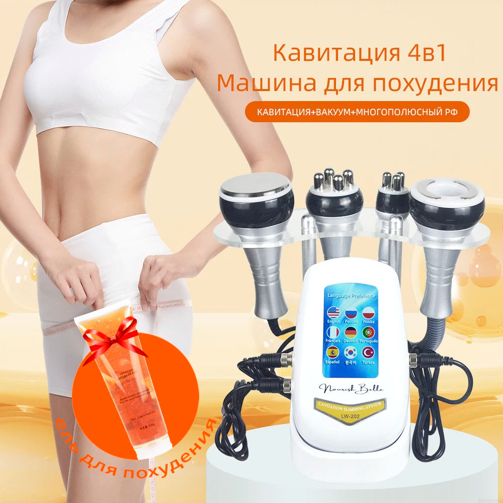 4IN1 Cavitation Body Slimming 40K Machine Beauty Massager Skin Tighten Face Lifting Vacuum Suction（Overseas Warehouse