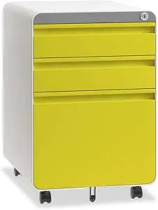 3 Drawer File Cabinet Metal Filing Cabinets with Lock Wheels for A4/Legal/Letter File Anti-tilt Under Desk Design