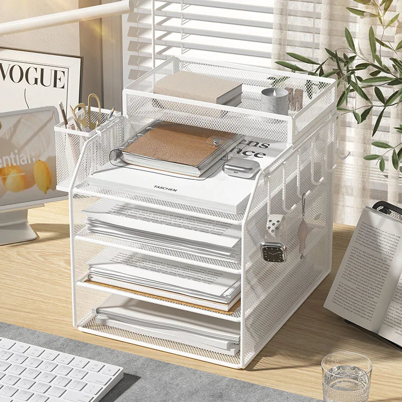 Metal file rack desktop file storage box integrated multi-layer document rack office desk bookshelf book stand