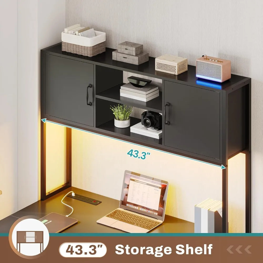 Corner Computer Desk Reversible L Shaped Computer Desk with Fabric Drawers and Power Outlet Gaming Desk