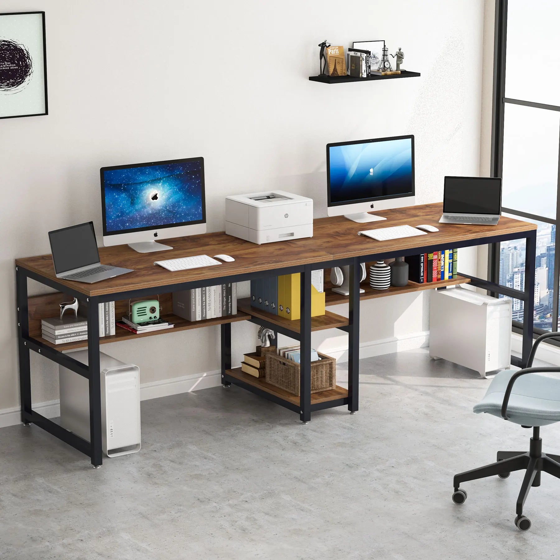 tribesigns-two-person-desk-with-bookshelf-78-7-computer-office-double-desk-for-two-person-rustic-writing-desk-workstation