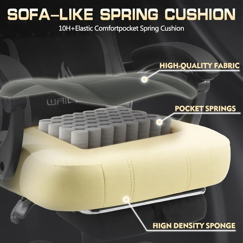 400lbs Breathable Fabric Big and Tall Gaming Chair with Massage and Foot Rest,Gamer Chairs for Adults with Pocket Spring