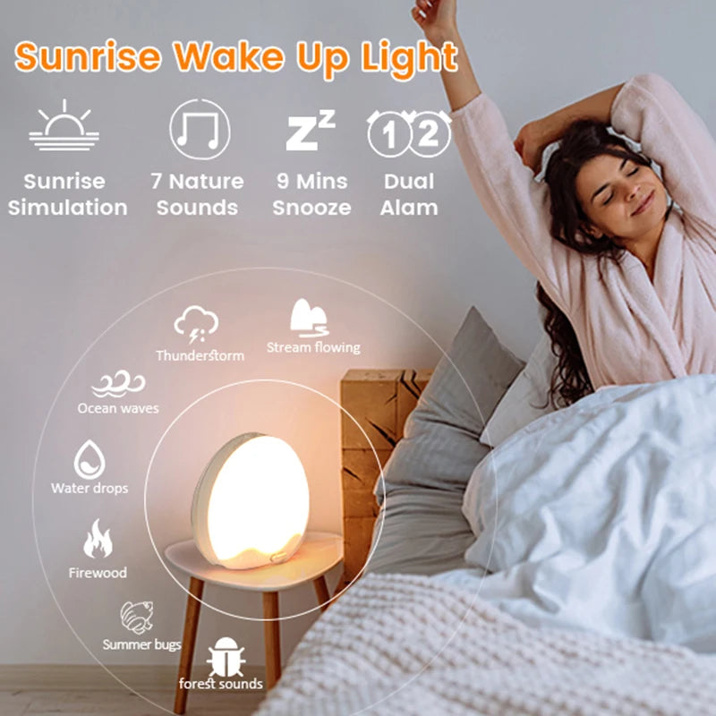 Sunrise Alarm Clock with Awakening Light Digital Sleep Sound Night Light Desk Clock Sleep Aid Device Color Changing