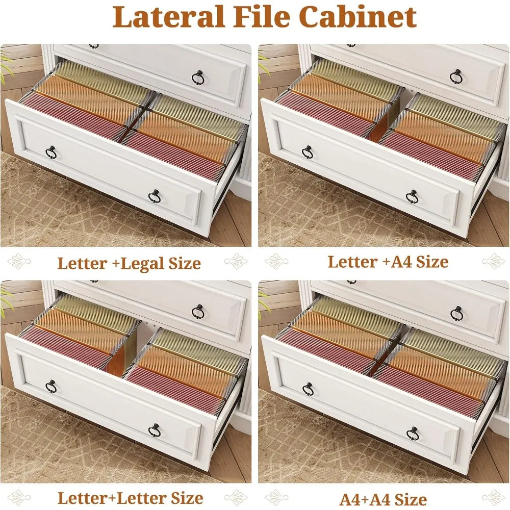 2 Drawer File Cabinet Farmhouse Filing Cabinet for Home Office Fits Letter Legal A4 Size Wood Lateral File Cabinet