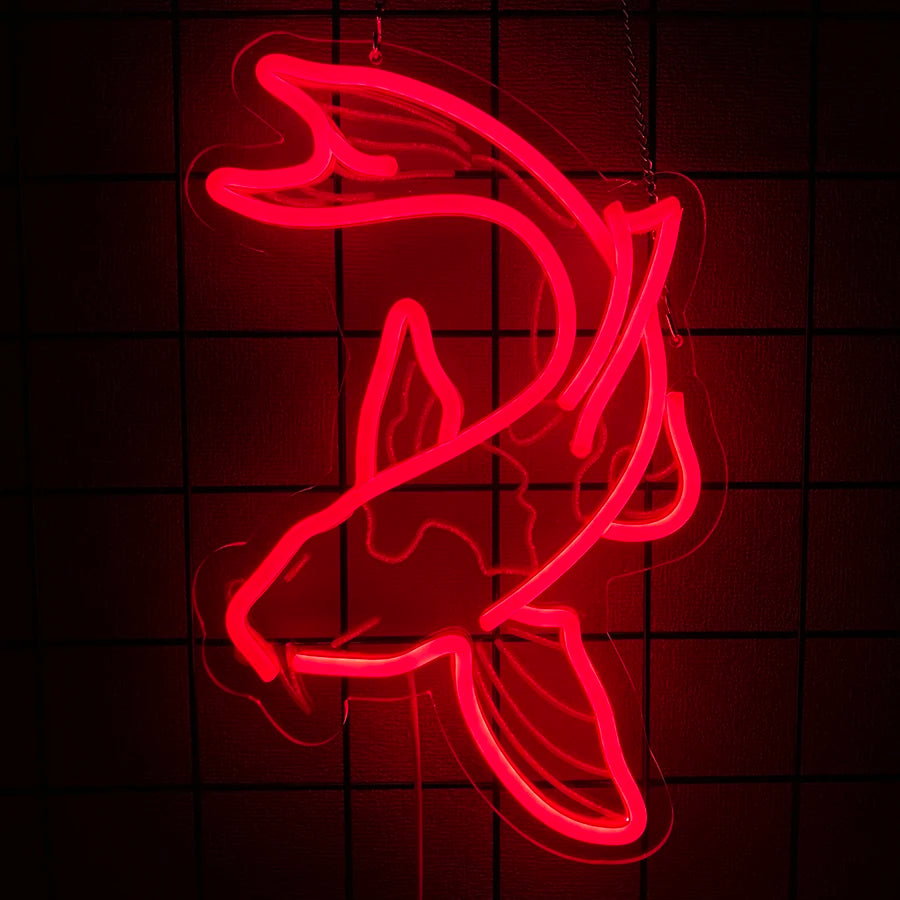 Fish Neon Sign Koi Carp Neon Lights Japanese Fish Led Neon Red Lucky Fish Neon Signs for Wall Decor