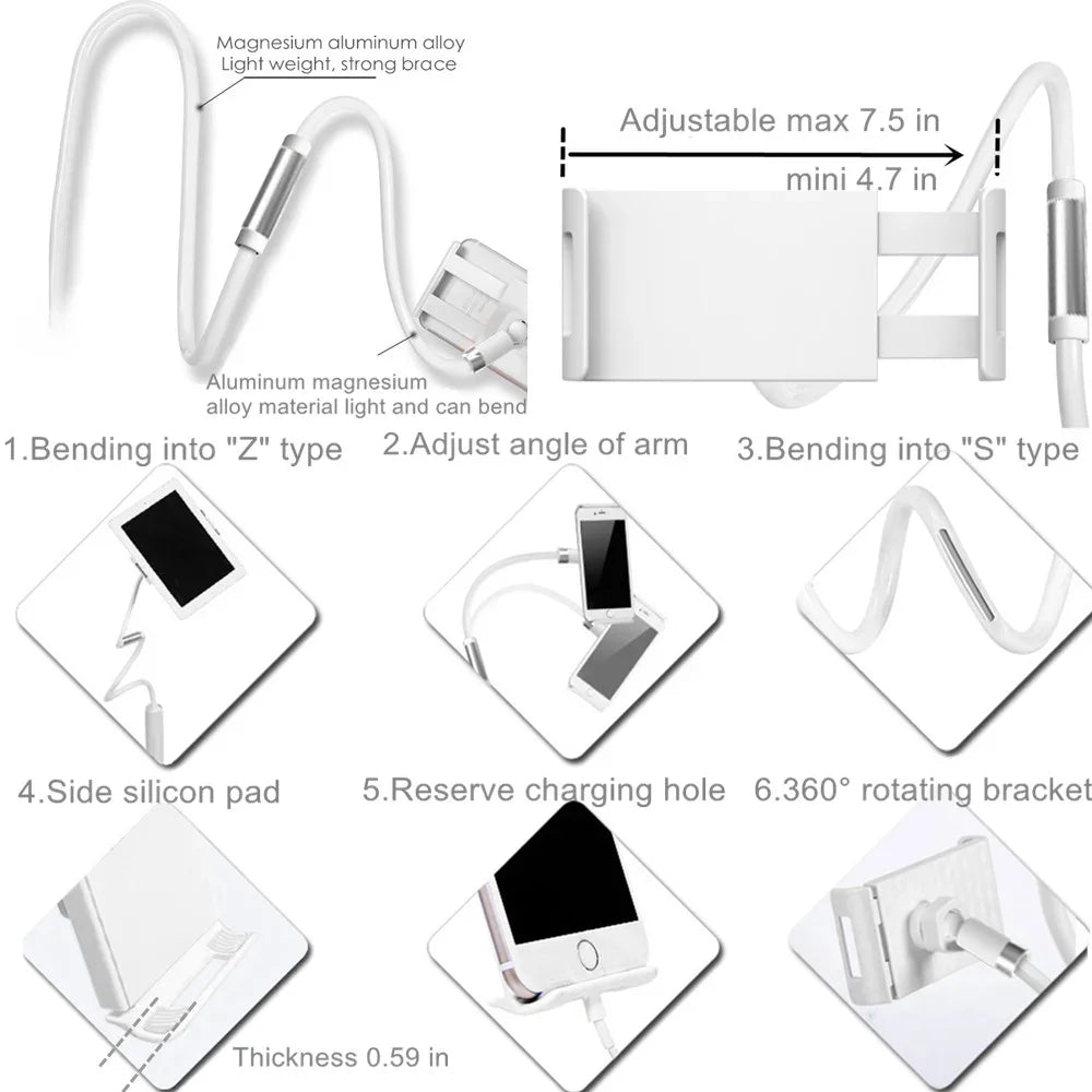 Flexible Long Arm Tablet Stand Holder for Bed Desk 5-11’’ Phone Tablet Support for Xiaomi Huawei Samsung Teclast IPad