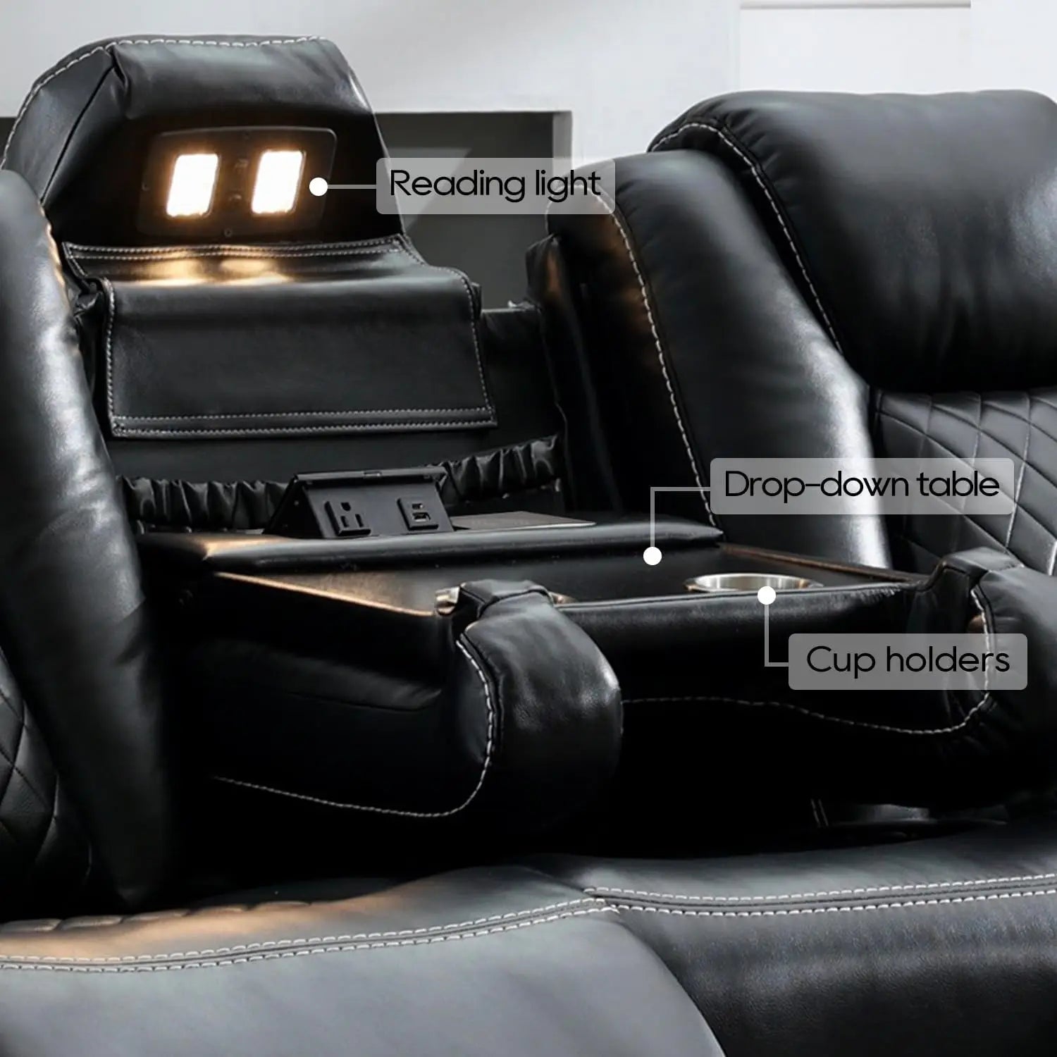 TODRANI Power Reclining Sofa Gravity w/ Wireless Charger,LED Floor Lights,Reading Light Drop-down Table USB/Type-C